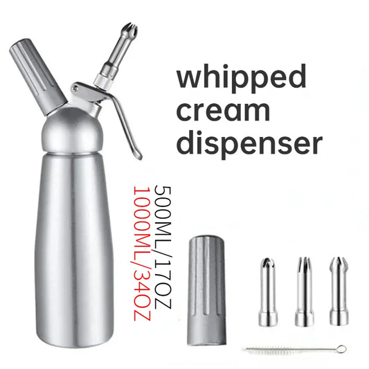 17oz & 34oz Whipped Cream Dispenser – 500ml/1000ml Cake Piping Gun & Dessert Siphon Bottle