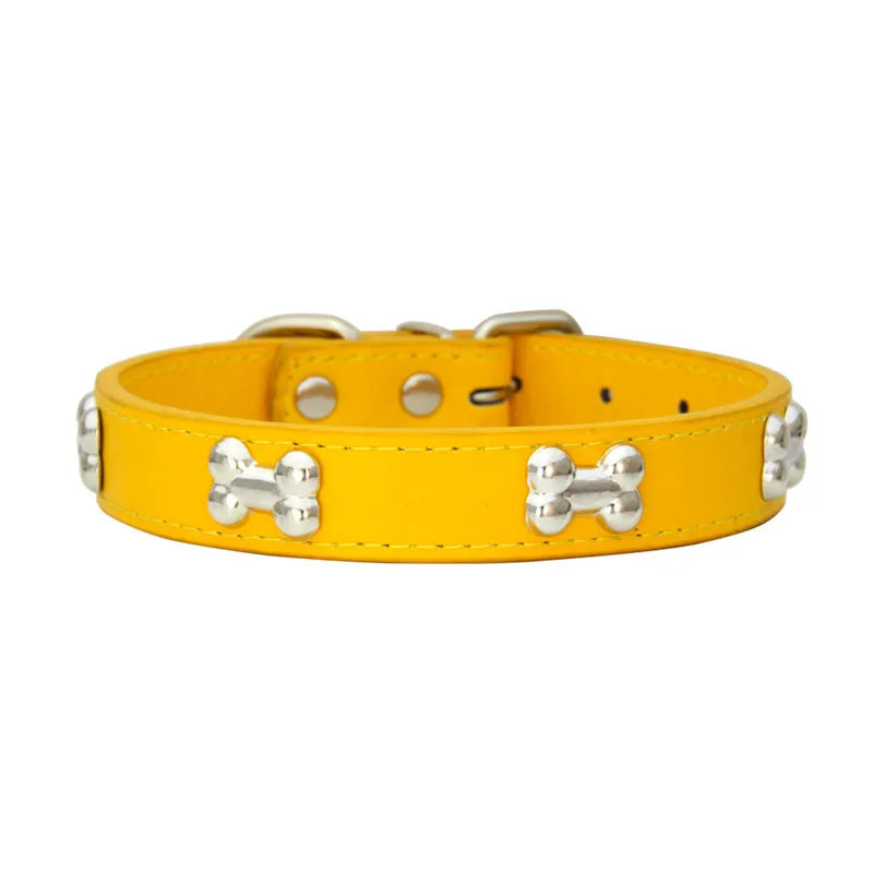 Durable Bone Leather Dog Collar – Adjustable Puppy & Small to Large Dog Collar, Suitable for Cats & Chihuahuas