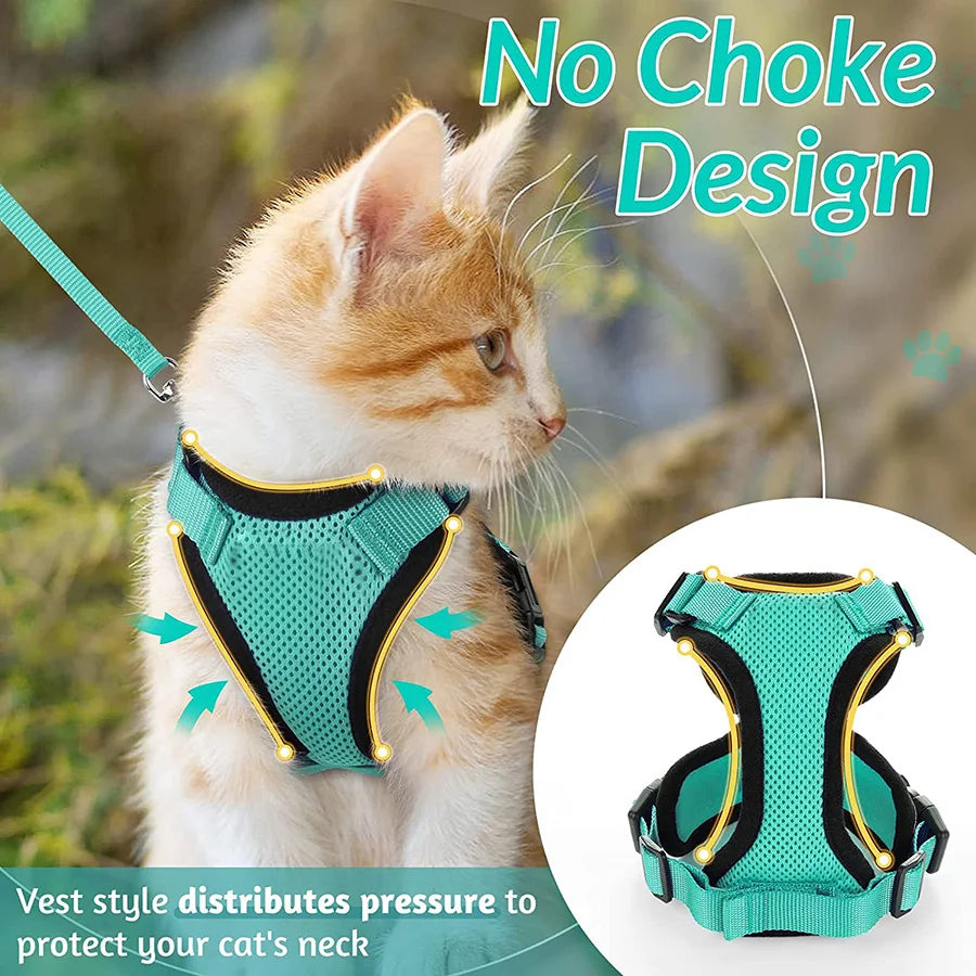 Cat Harness & Leash Set – Escape-Proof Soft Adjustable Vest for Walking