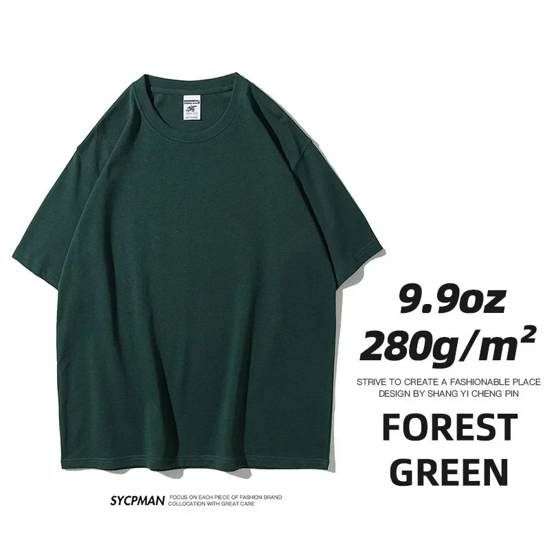 Men’s Oversized Heavyweight T-Shirt – 9.9oz 280gsm Cotton Short Sleeve Tee, Solid Color Trendy Casual
