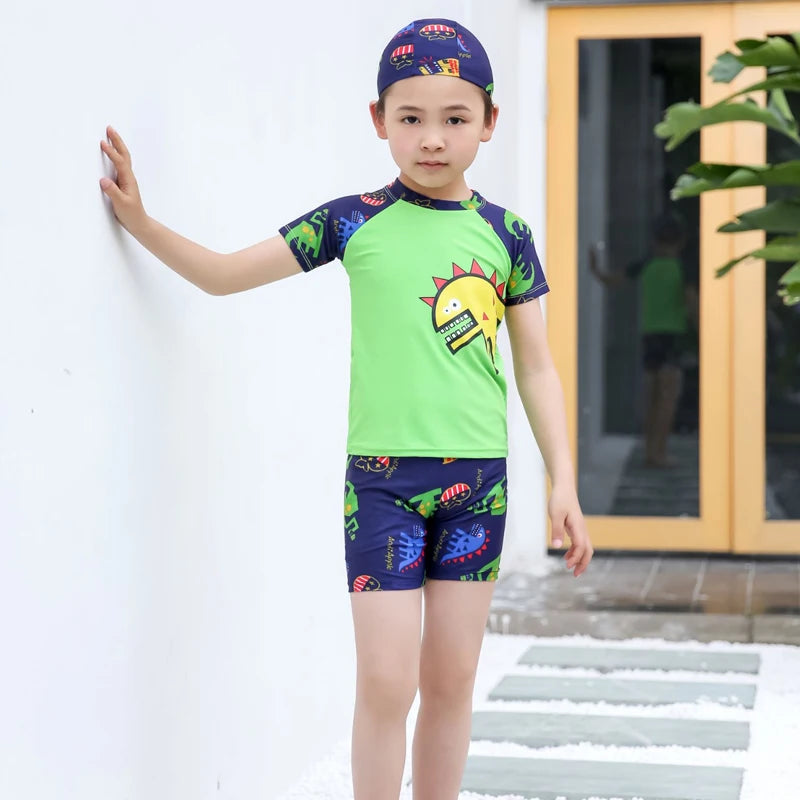 Kids Swimsuit Set Quick Dry Short Sleeve Swimwear Summer Beach Surfing Outfit