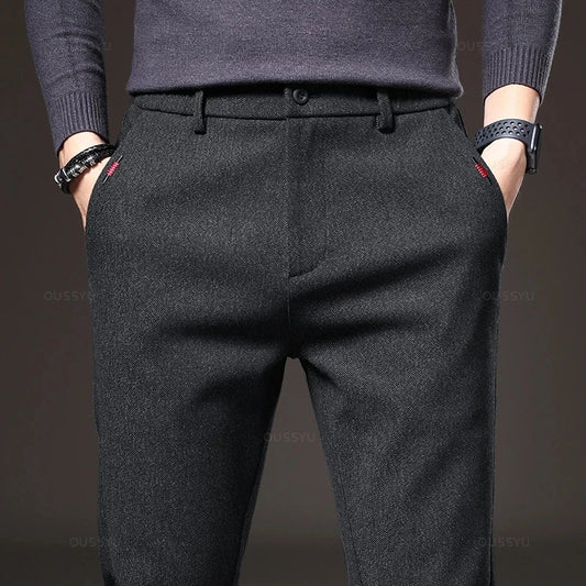 Men's Autumn Casual Pants – Slim Fit Elastic Waist Stretch Cotton Trousers Gray & Black