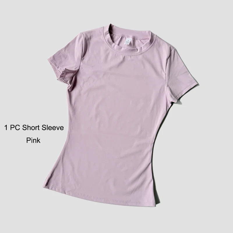 Quick-Drying Gym Leggings Set – Breathable Stretchy Slim Fitness Sport Suit with Short Sleeve Active Top