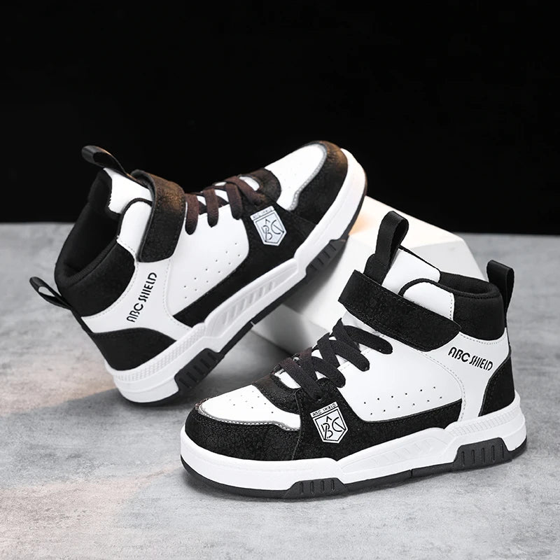 Kids High Top Sneakers | Waterproof Leather Non-Slip Sport Shoes for Boys & Girls