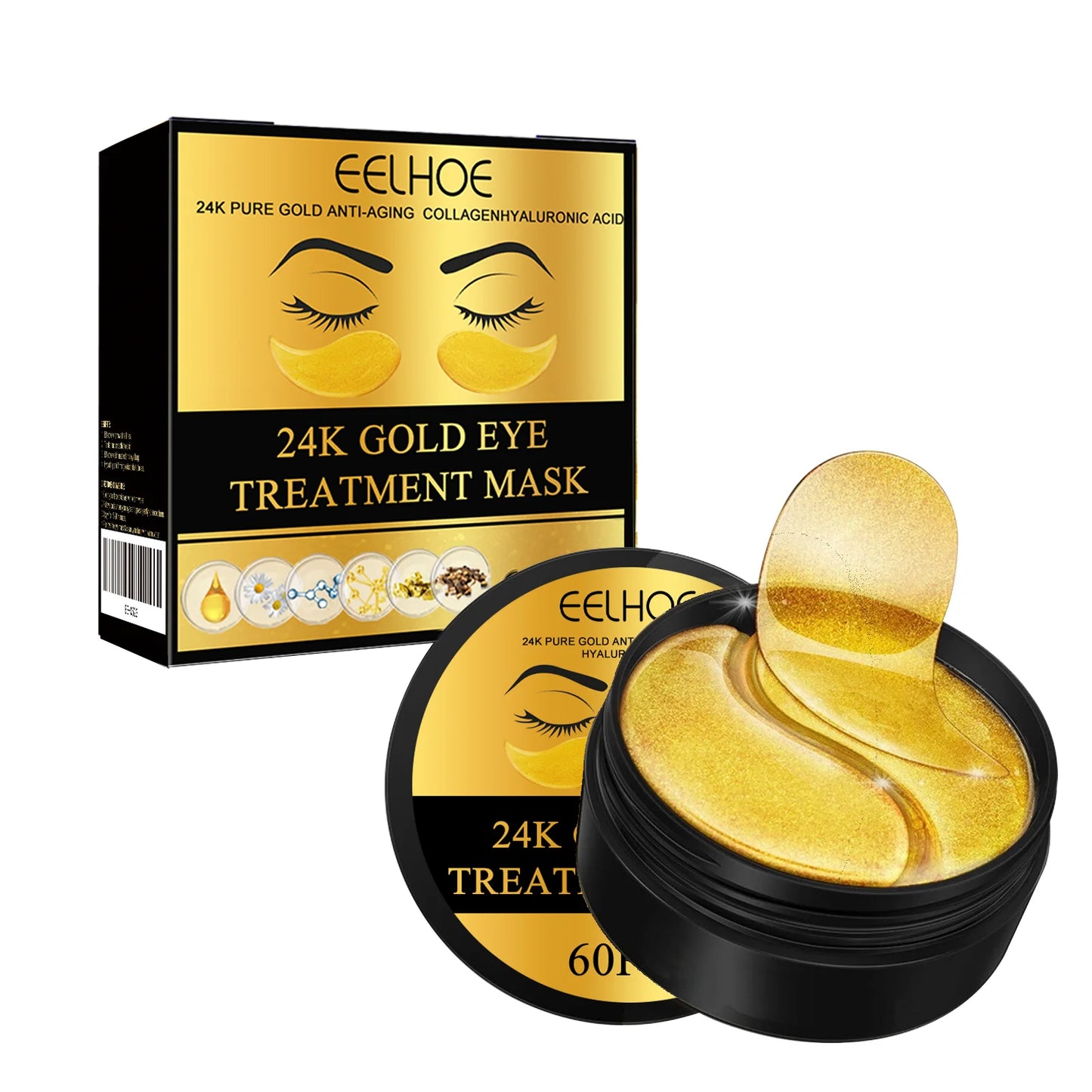EELHOE 24K Gold Under Eye Patches – 60 Pcs Collagen & Hyaluronic Acid Anti-Aging Eye Mask