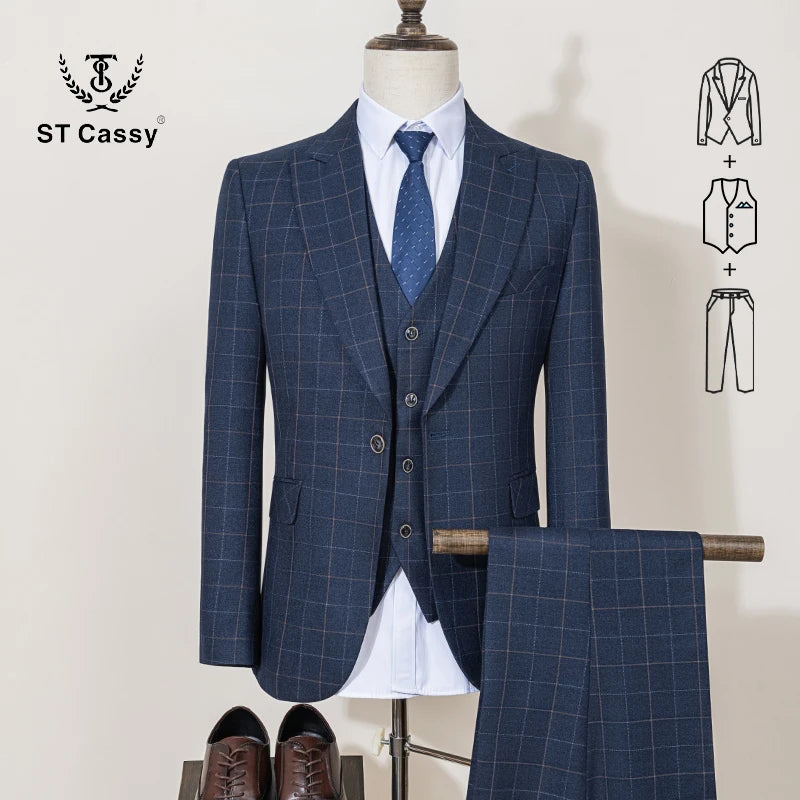ST Cassy Men's Plaid Suit – High-Quality Formal & Casual Business Wear