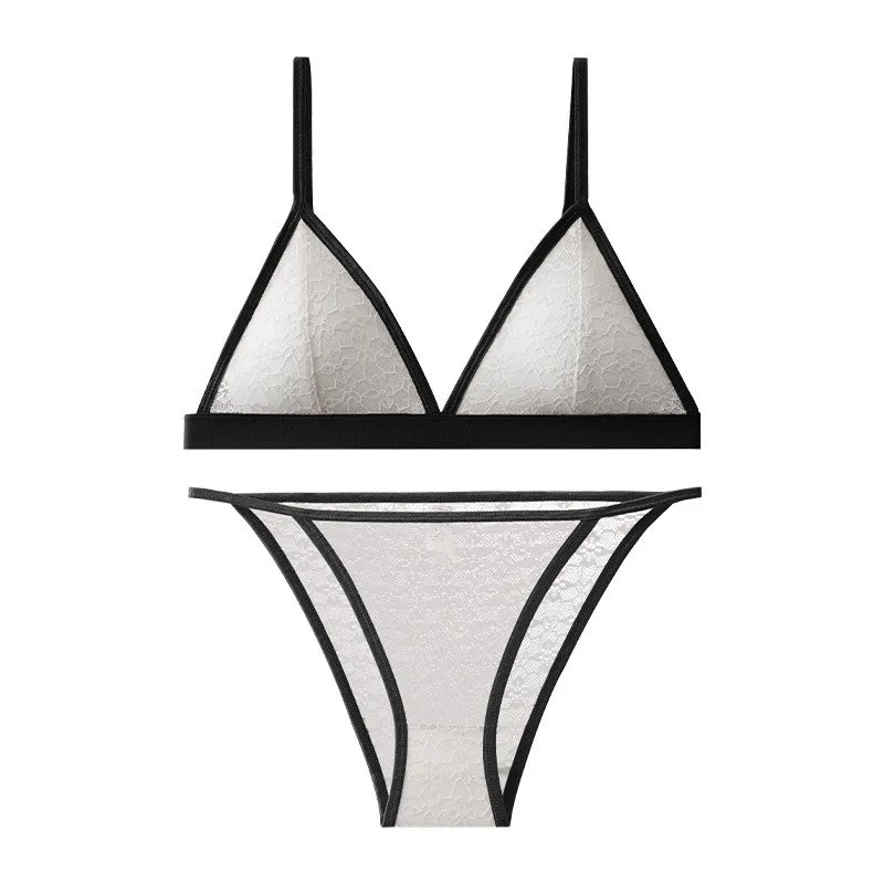 Women's Wireless Bra & Panties Set – Non-Wire Push Up Lace Bralette with Low Rise Panties, Sexy Lingerie