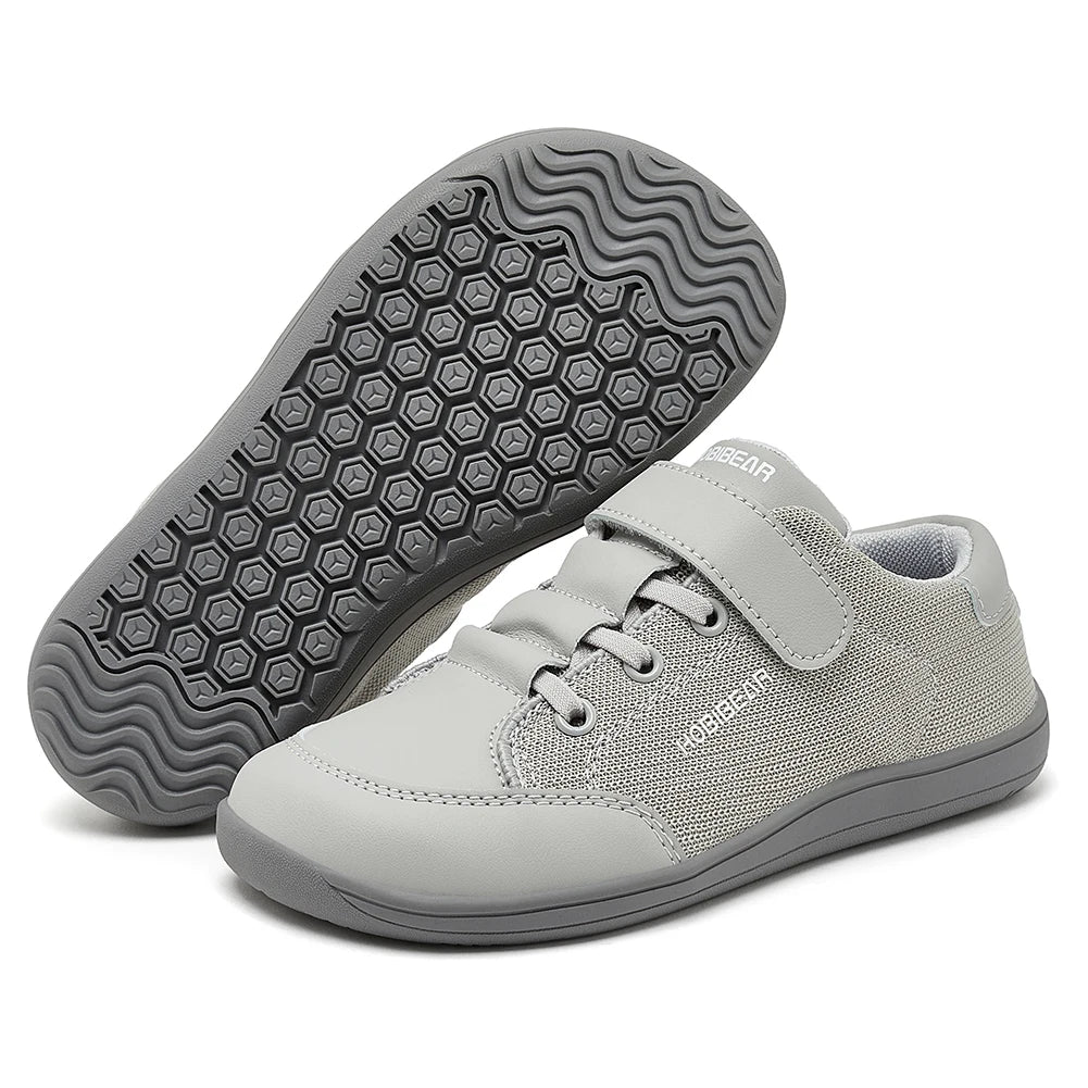 HOBIBEAR Kids Wide Toe Barefoot Shoes | Lightweight Minimalist Mesh & Leather Sneakers for Boys & Girls