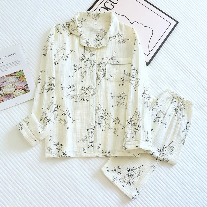 2025 Women's Polka Dot Pajama Set | 100% Cotton Gauze Two-Piece Spring Sleepwear & Loungewear