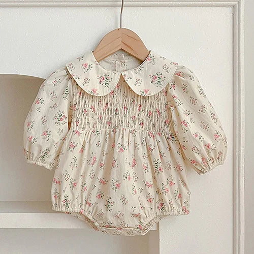 Baby Girl Romper Set Long Sleeve Cotton Korean Style Outfit with Hat 0-24M