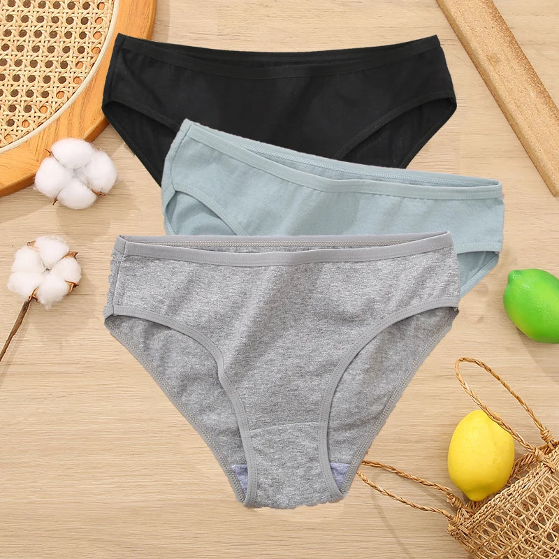 3PCS Set Women's Cotton Jacquard Panties Solid Color Sexy Briefs Underwear S-XL