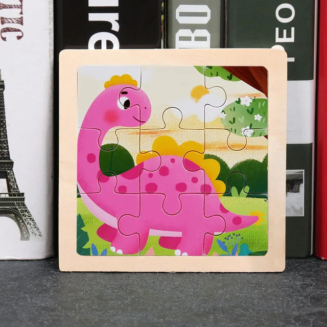 11x11CM Kids Wooden Puzzle – Cartoon Animal Traffic Tangram Educational Jigsaw Toy Gift for Children