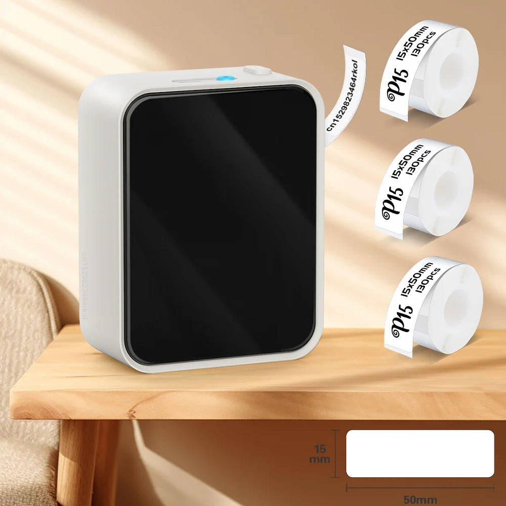 P15 Portable Mini Thermal Label Printer – Wireless Bluetooth Sticker Maker, DIY Barcode & Labeling Machine (No Ink, 3PK Labels)