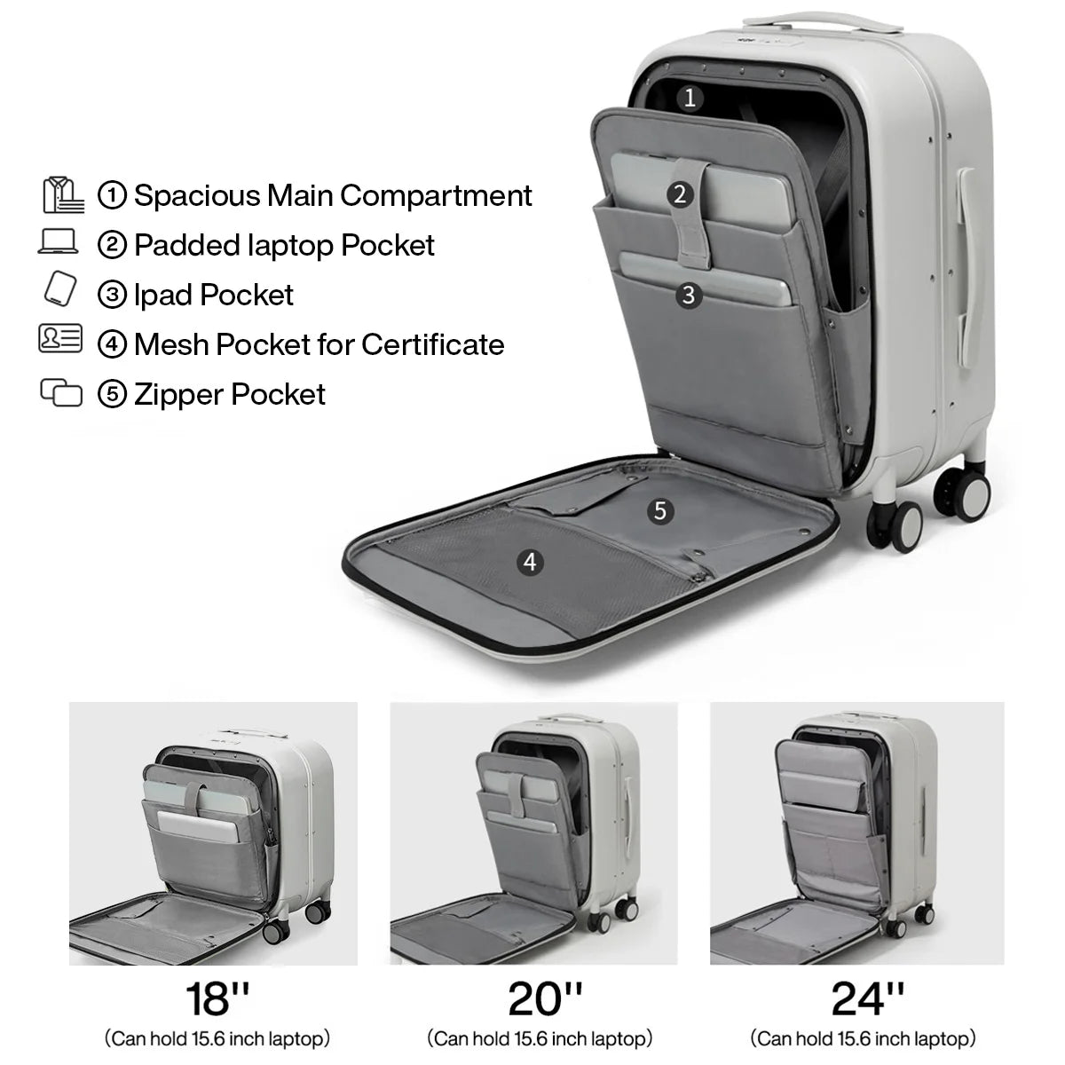 Mixi Patent Design Aluminum Frame Suitcase | Carry-On Rolling Luggage Cabin Bag M9260 | 18/20/24 Inch