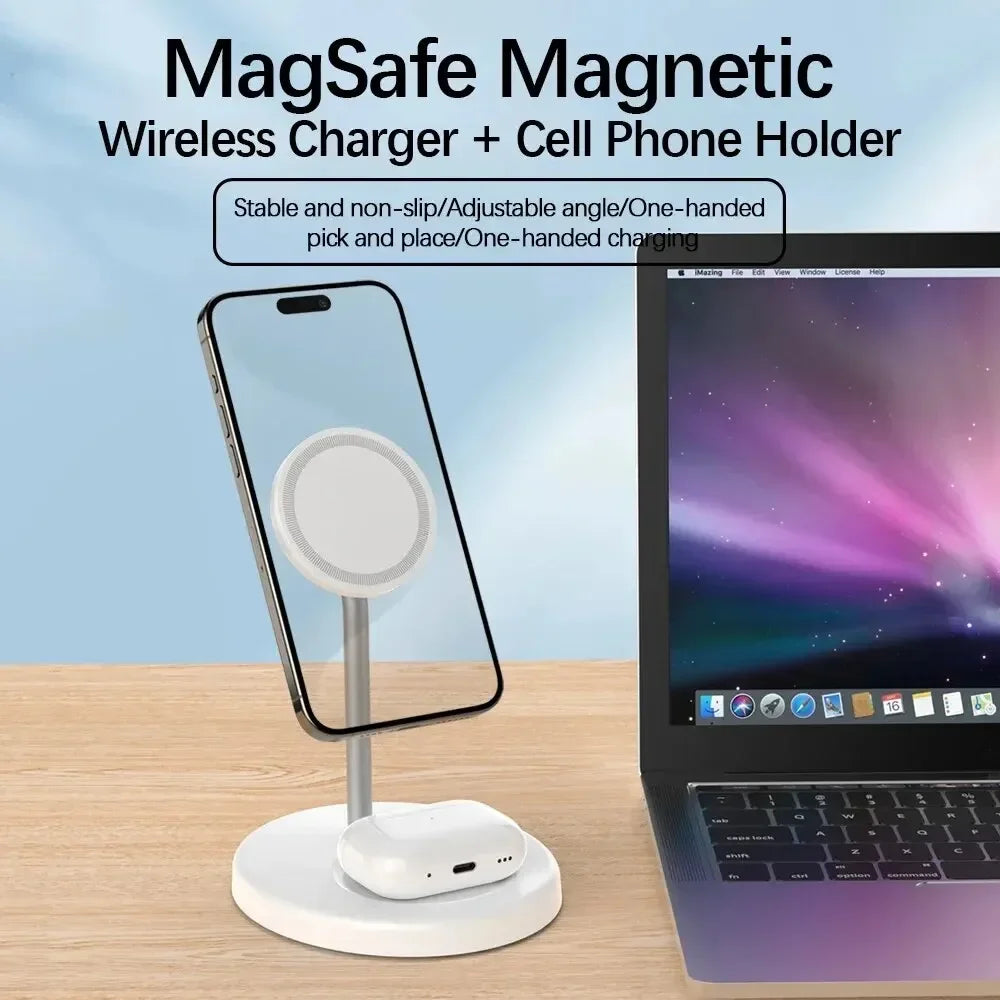 2-in-1 Magnetic Wireless Charging Station – Fast Charger Dock for iPhone 13/14/15/16 Pro Max & AirPods
