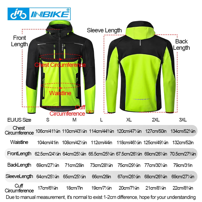INBIKE Men’s Winter Cycling Jacket – Hooded Fleece Windproof Outdoor Coat for Hiking & Biking