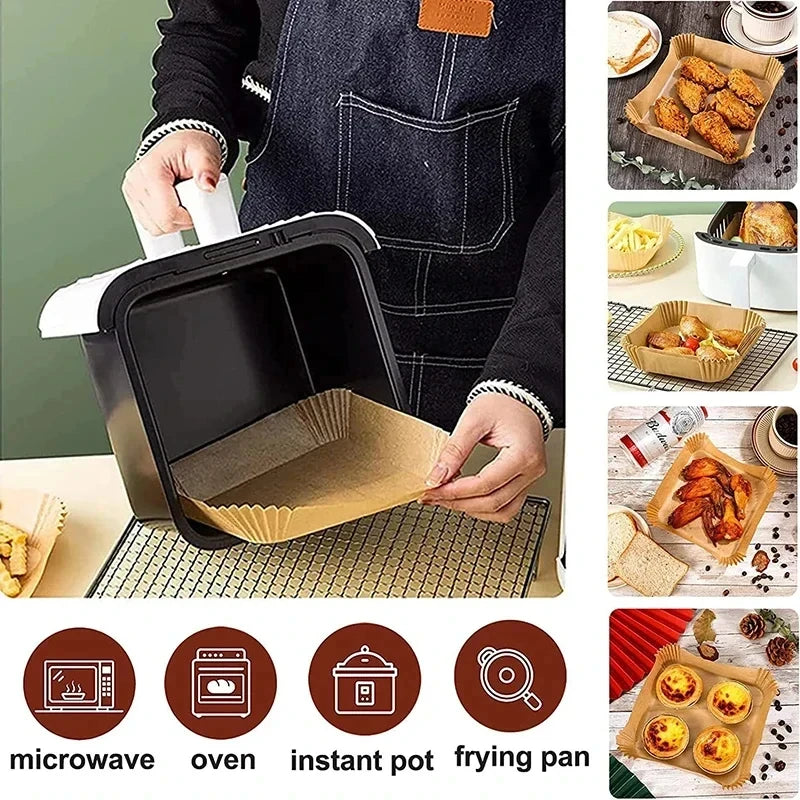 50–300pcs Air Fryer Baking Paper Liners – Disposable Oil-Proof Oven & BBQ Pads