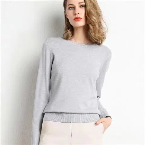 Women O-Neck Sweater Autumn Winter Basic Pullover Warm Long-Sleeve Knitwear