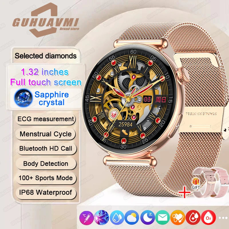 Women Smartwatch – 1.32″ AMOLED Screen, Call & ECG, Blood Pressure Monitoring, AI Dial, Sport & Health Smart Watch
