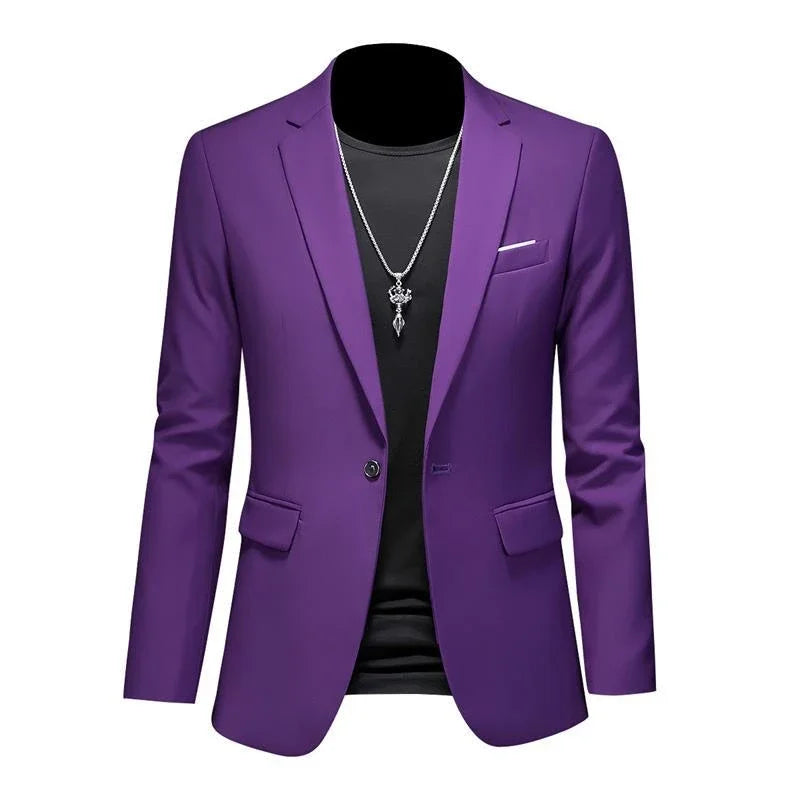 Men's High-End Solid Color Blazer – Casual Business & Groom Wedding Suit Jacket