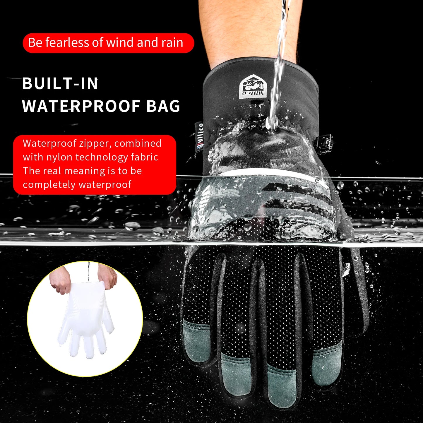 Men’s Winter Waterproof Cycling Gloves – Full-Finger Fleece Touchscreen Non-Slip Gloves for Running, Motorcycle & Ski Outdoor Sports