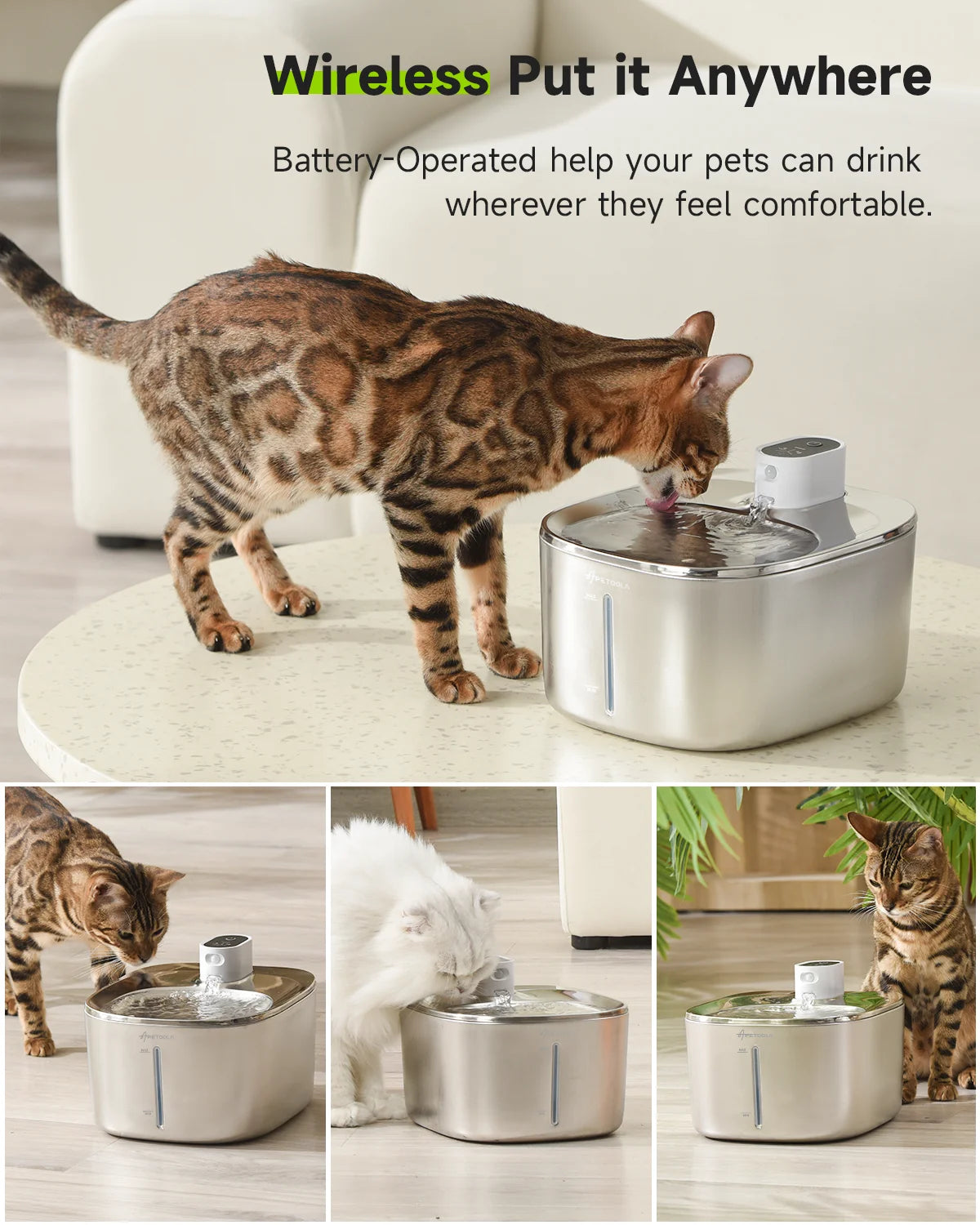 APETDOLA 4L Wireless Cat Water Fountain – Automatic Sensor Drinking Fountain, Smart Pet Water Dispenser for Cats & Dogs