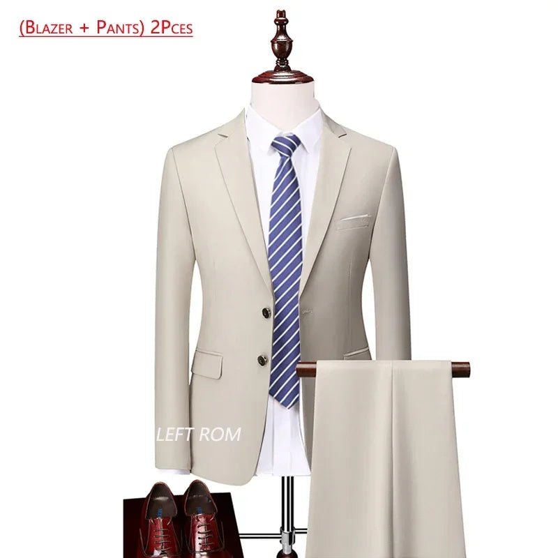 14 Color M-6XL Men's 3-Piece Formal Suit – Jacket, Vest & Pants for Business, Groom & Wedding
