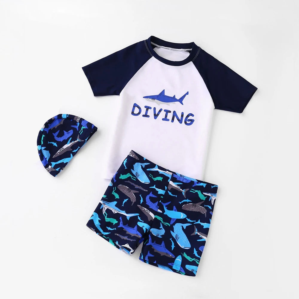 Boys Short Sleeve Swimsuit Set Astronaut Cartoon Quick Dry Kids Beachwear