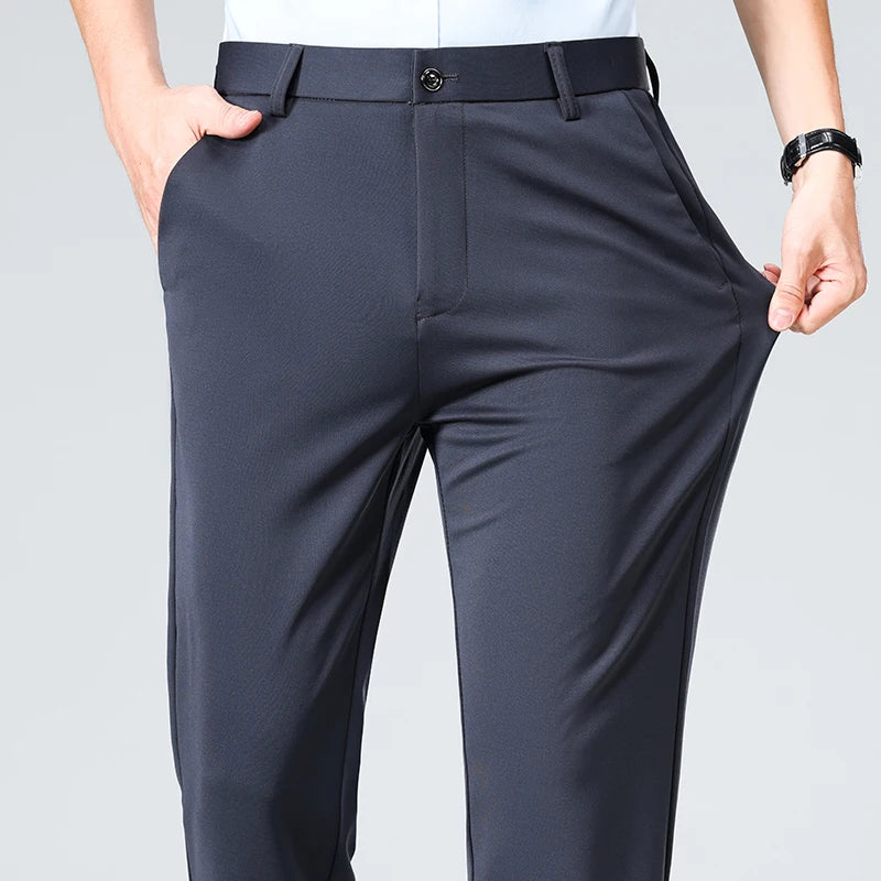 Men's Summer Business Casual Suit Pants – Elastic Straight Formal Pants Plus Size 28-42
