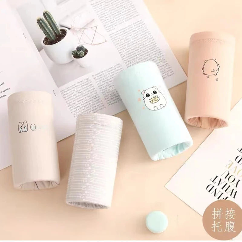 5PCS Women's Cotton Maternity High Waist Panties Adjustable Belly Support Solid Color Briefs