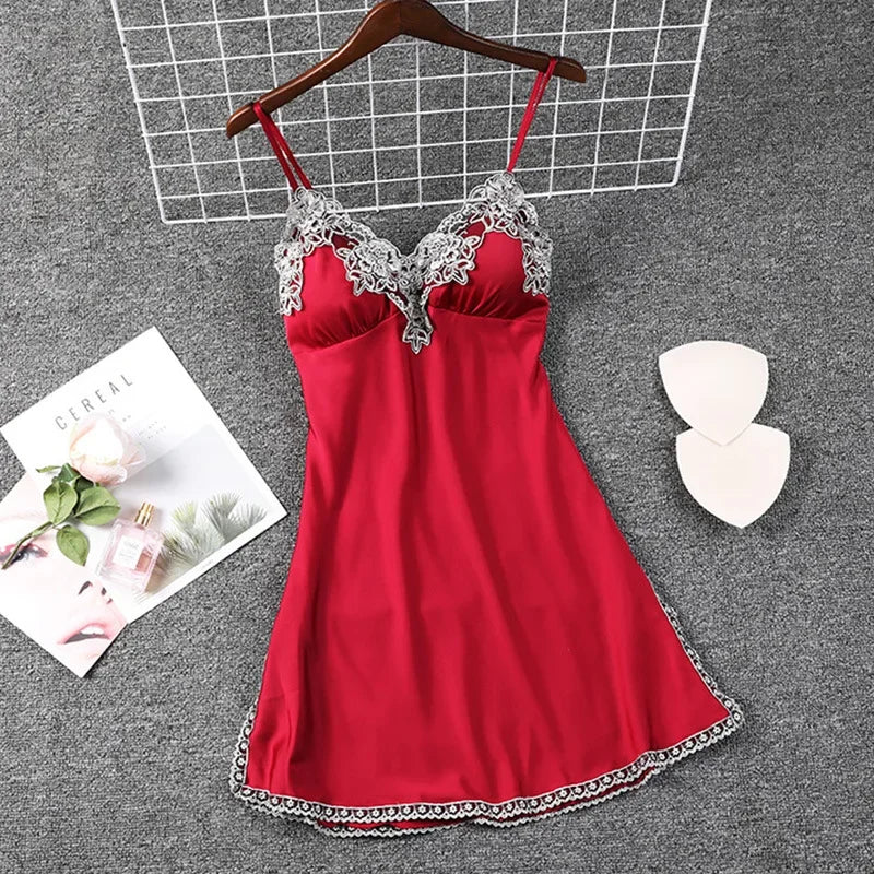 Women's Summer Satin Nightgown | Lace Sleeveless Chemise Sleepwear Dress | Comfortable Loungewear Nightdress