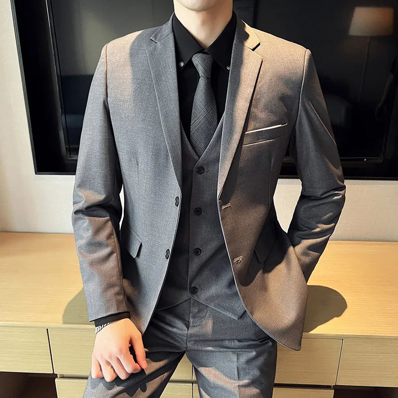 Men's High-Quality 3-Piece Business Casual Wedding Suit – Vest & Trousers Set S-6XL