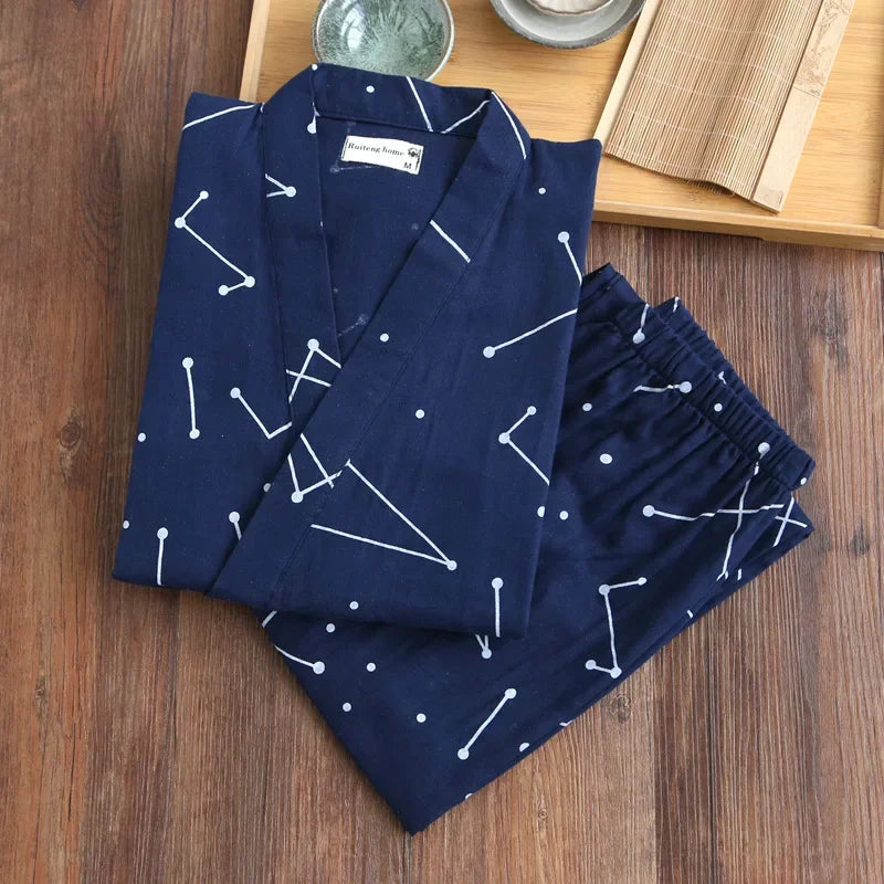 2025 Japanese Style Women's Kimono Pajama Set | 100% Cotton Gauze Seven Sleeve Two-Piece | Cute Spring & Autumn Homewear