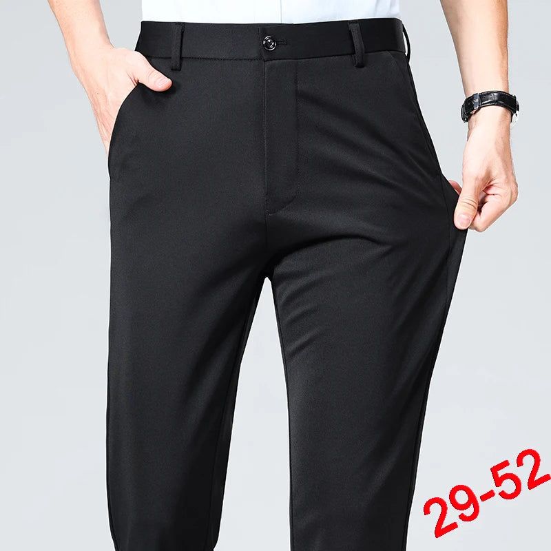 Men's Plus Size Business Suit Pants – Stretch Formal Dress Trousers in Classic Black