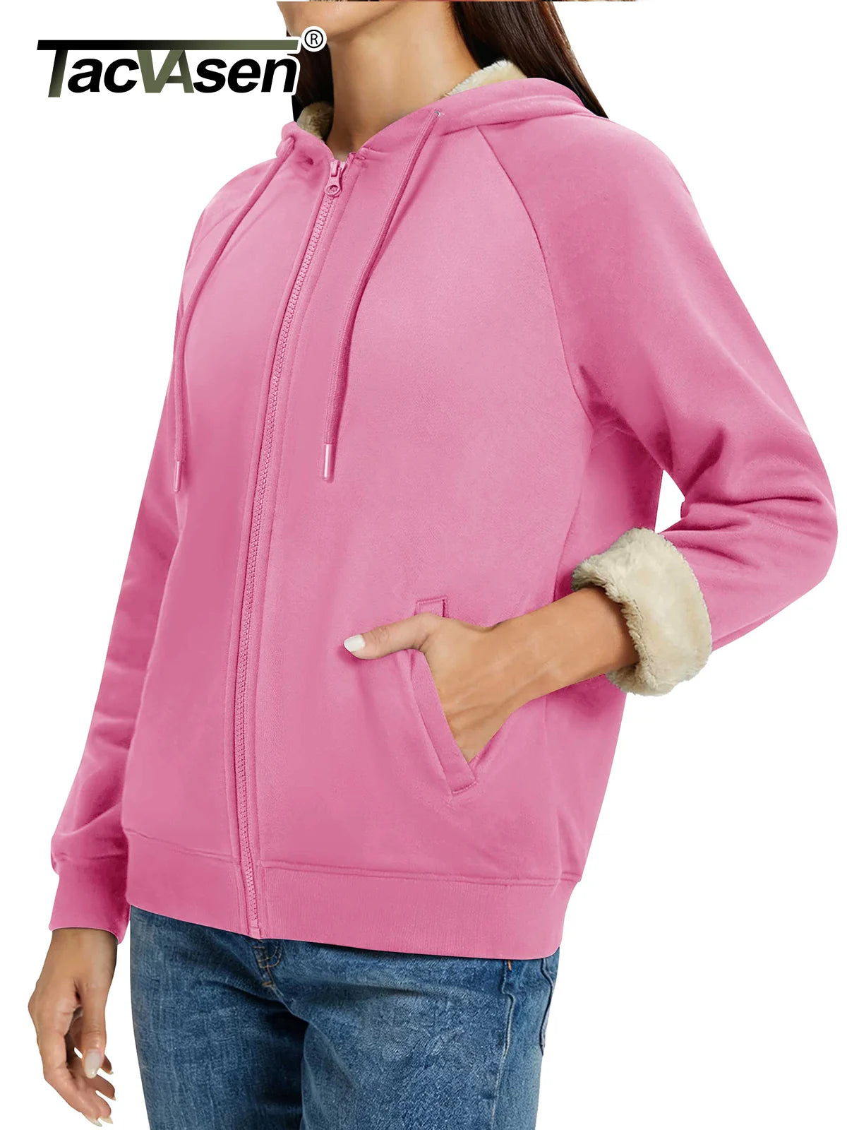 TACVASEN Women's Sherpa-Lined Full-Zip Hoodie Jacket Winter Warm Casual Outdoor Sweatshirt with Pockets