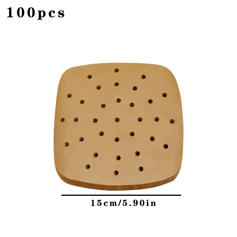 100 قطعة من بطانات ورقية لمقلاة الهواء للاستخدام مرة واحدة - سجادات غير لاصقة لامتصاص الزيت للخبز والطهي على البخار