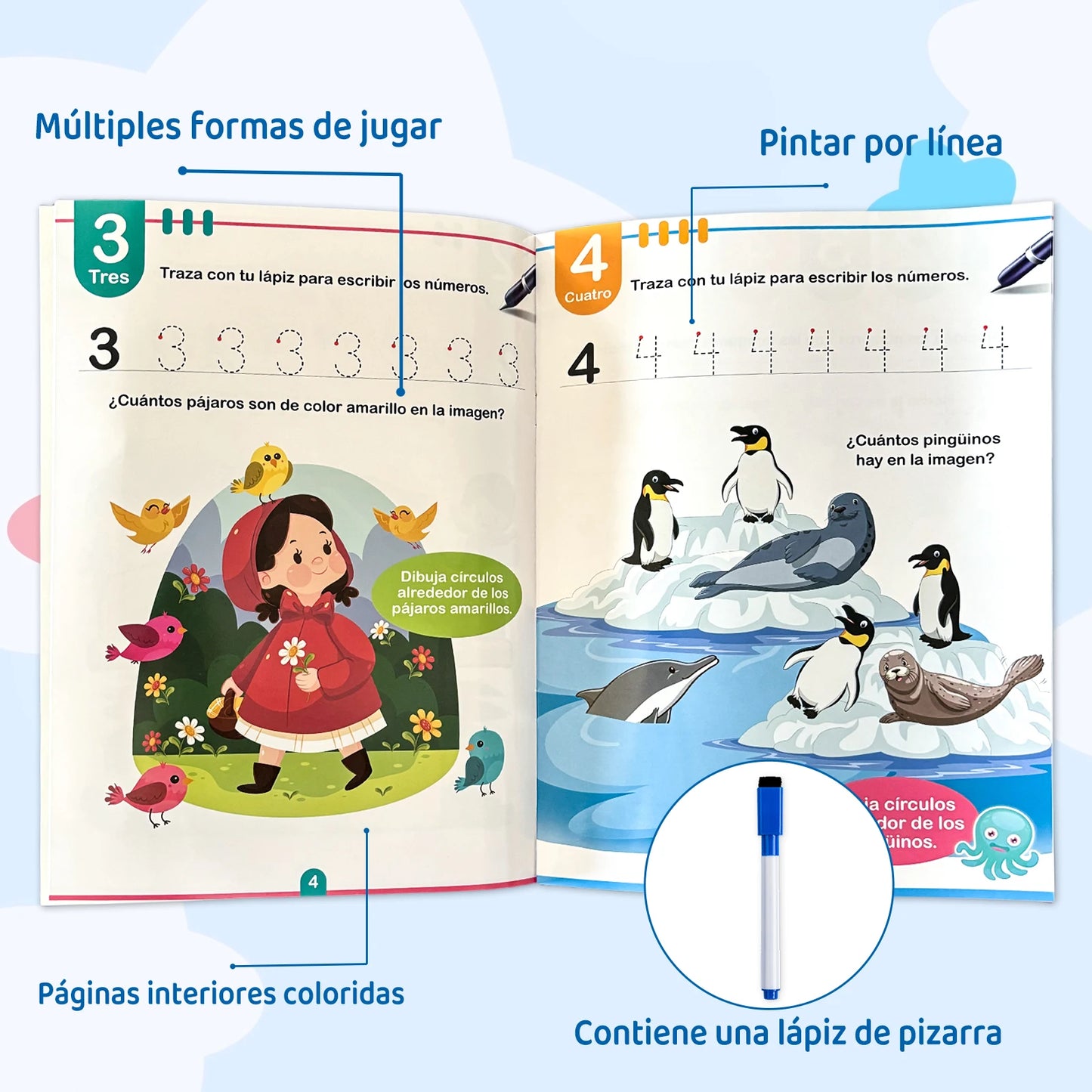 Spanish Children’s Tracing Book – Rewritable Alphabet & Numbers Learning with Pen, Educational Puzzle Book & Gift