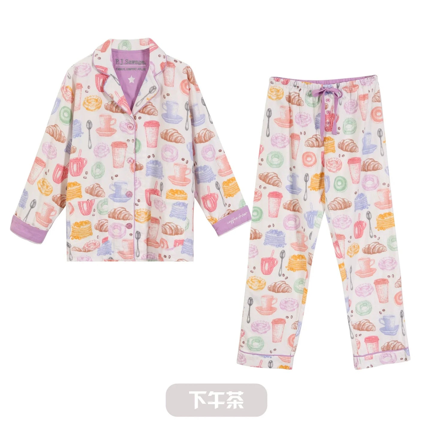 New Women's Loungewear Set | 100% Cotton Loose Cartoon 2-Piece Pajamas | Casual Sleepwear Outfit