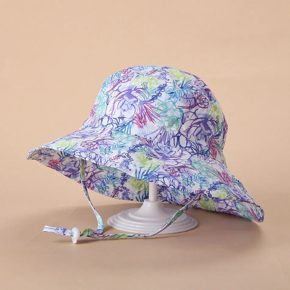 قبعة بنما صيفية للأطفال برسومات كرتونية - قبعة شمس دلوية مع غطاء للأذن للأولاد والبنات الصغار، من عمر 0 ​​إلى 8 سنوات