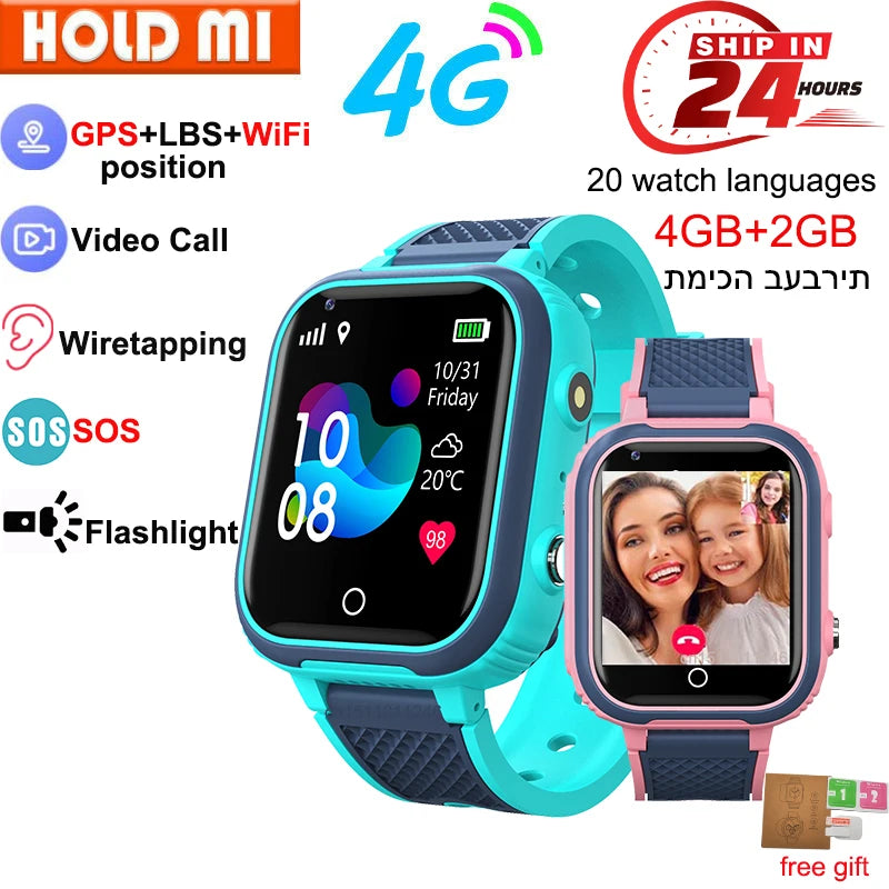 LT21 4G Kids Smart Watch – GPS, WiFi, Video Call, SOS, Camera, IP67 Waterproof Location Phone Watch