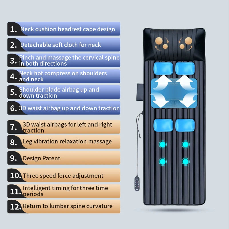 Upgraded Heated Massage Mat – Large-Area Vibration & Airbag Swing Neck Massager with Lumbar Traction and Remote Control