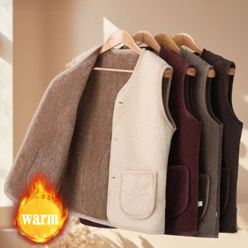 Winter Warm Fleece Vest for Mom Thickened Lamb Wool Plus Size Sleeveless Jacket for Elderly Women
