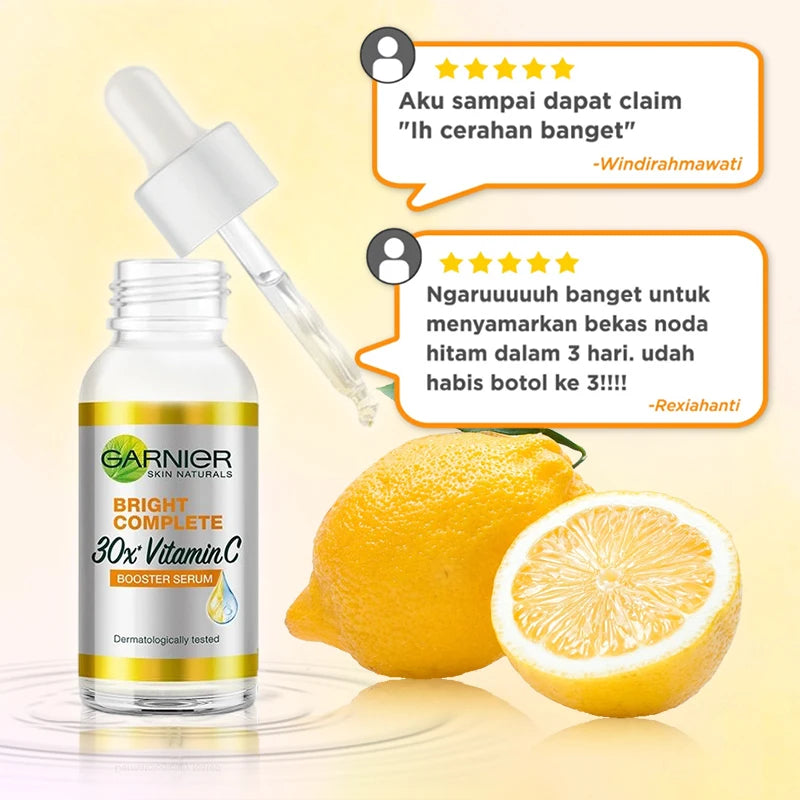 Garnier Bright Complete 30x Vitamin C Serum – Esencia potenciadora de niacinamida para aclarar el tono de la piel y atenuar las marcas de acné (30 ml)