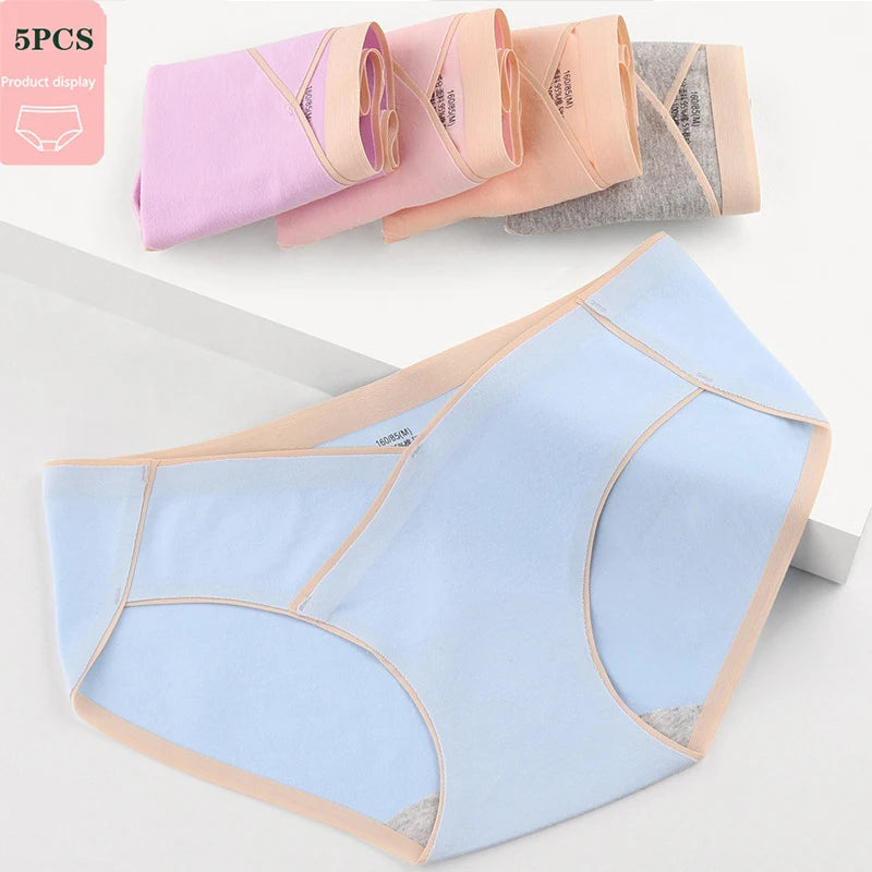 5PCS Women's Cotton Maternity High Waist Panties Adjustable Belly Support Solid Color Briefs