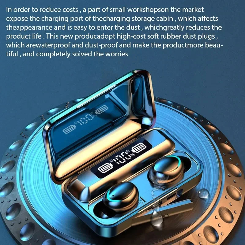 F9 Wireless Earphones TWS Bluetooth Headset | LED Display, Noise Reduction, Waterproof Binaural Headphones