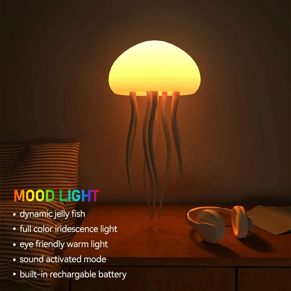 Jellyfish Cartoon LED Night Light – Voice-Control, Gradient RGB Table Lamp for Room Decor