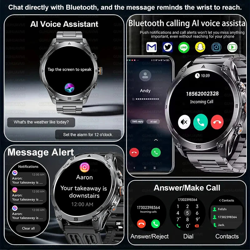 2026 New Military Smart Watch for Men – 1000mAh Battery, GPS Trace, Compass, 10ATM Waterproof, Tactics Sport, Flashlight & Call