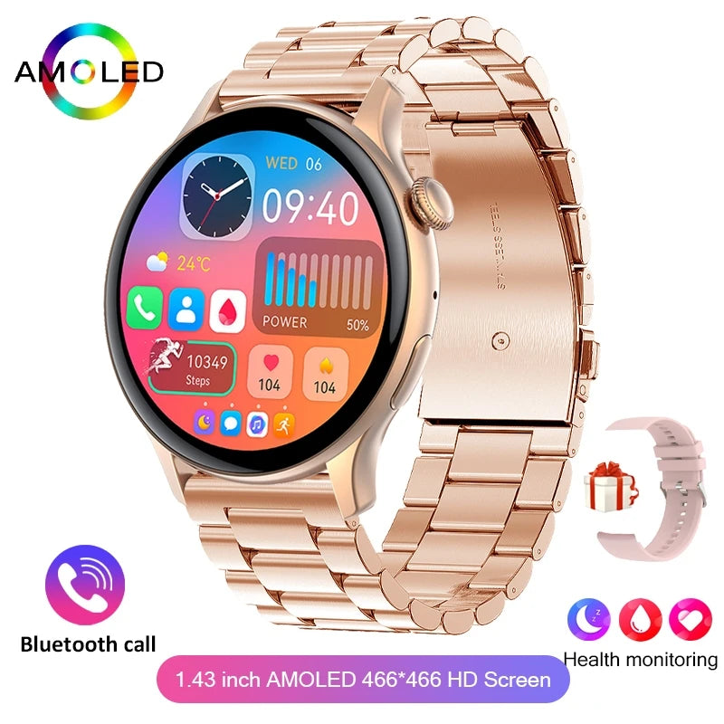 2024 True AMOLED Smart Watch for Women – Always-On Display, 466×466 HD, Health Tracker, Voice Calling for Xiaomi
