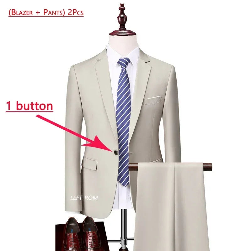 14 Color M-6XL Men's 3-Piece Formal Suit – Jacket, Vest & Pants for Business, Groom & Wedding