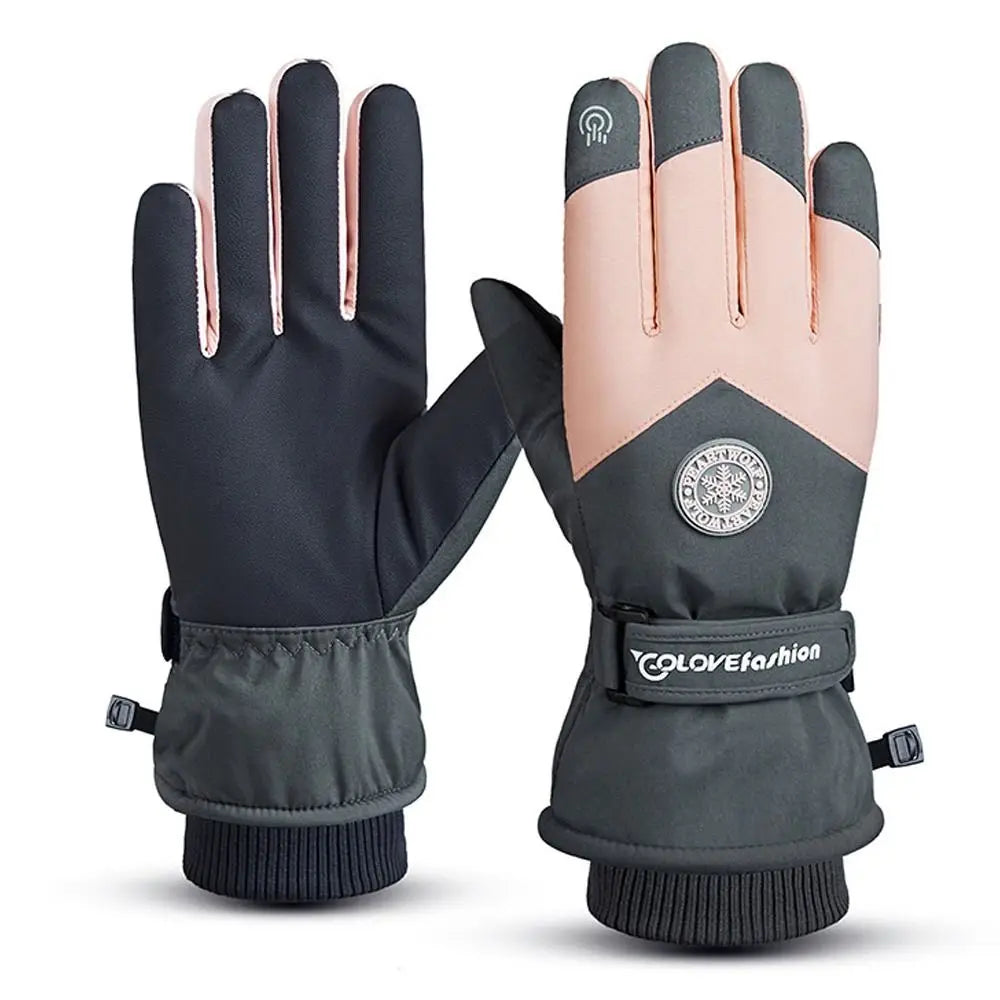 Unisex Winter Ski Gloves – Waterproof PU Leather Non-Slip Touchscreen Snowboard & Motorcycle Cycling Fleece Warm Gloves